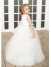 Ivory 3D Flowers Lace Tulle Flower Girl Dress